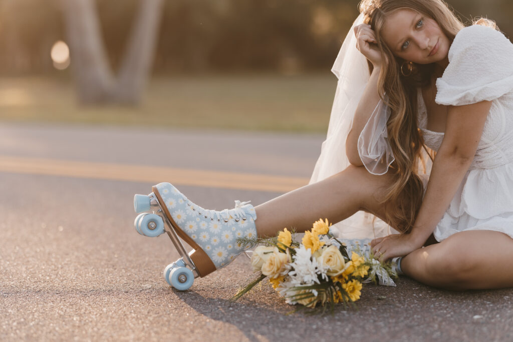 roller skate bridal photoshoot