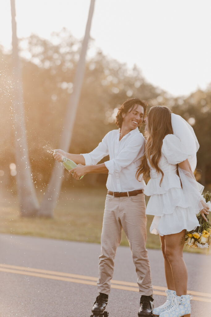 roller skate bridal photoshoot