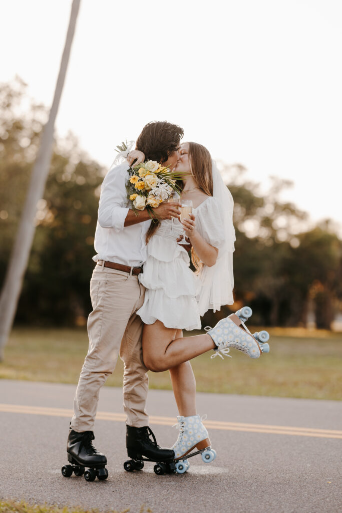 roller skate bridal photoshoot