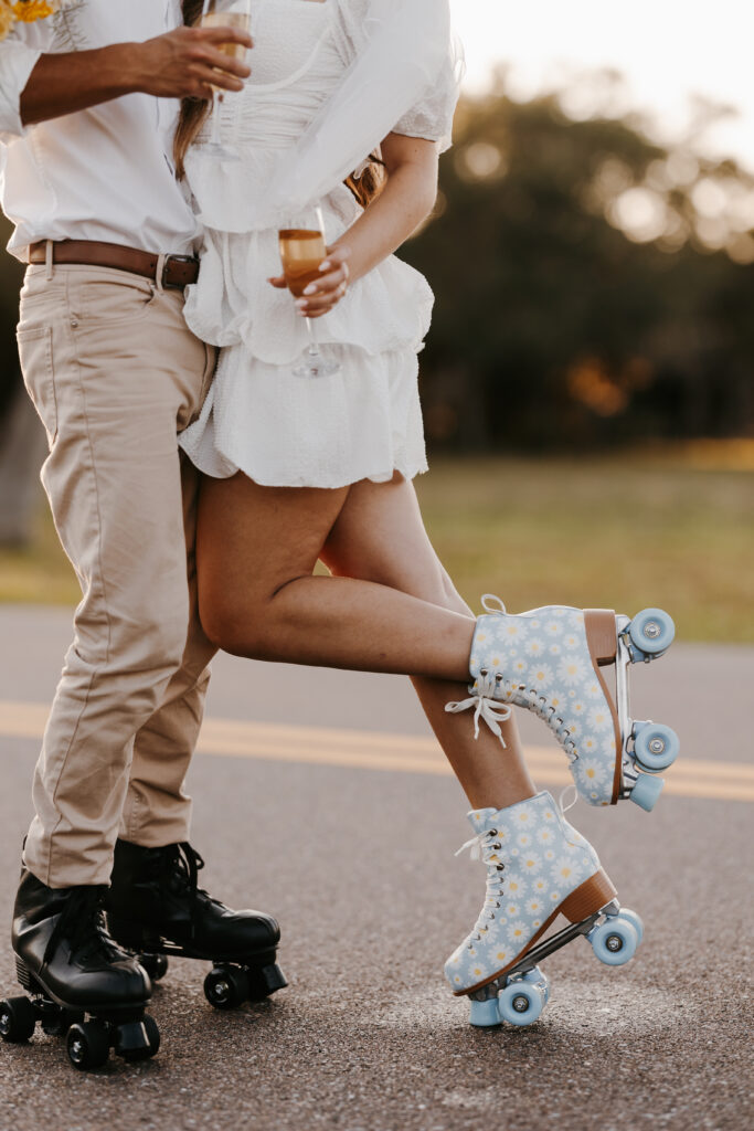 roller skate bridal photoshoot