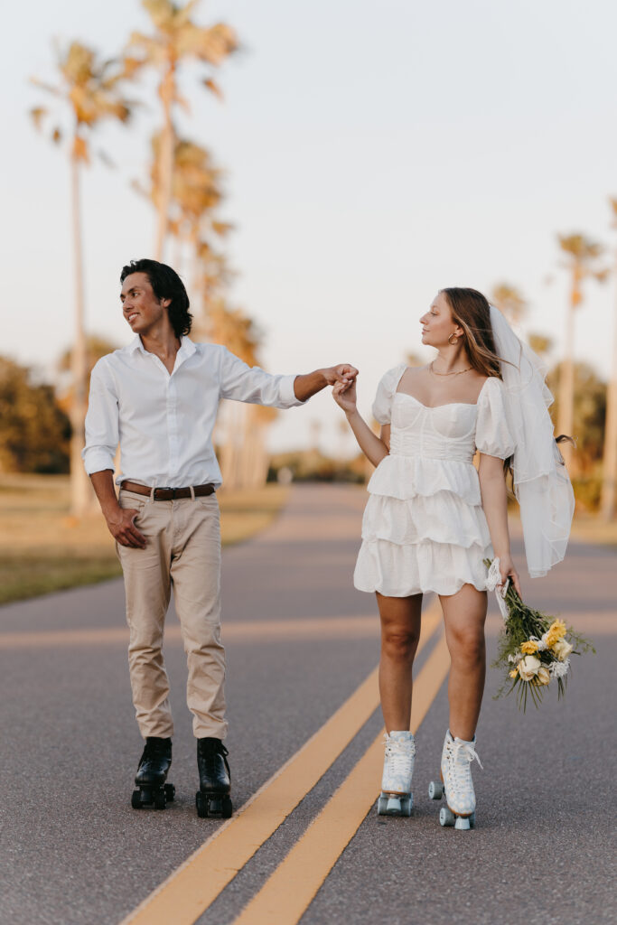 roller skate bridal photoshoot