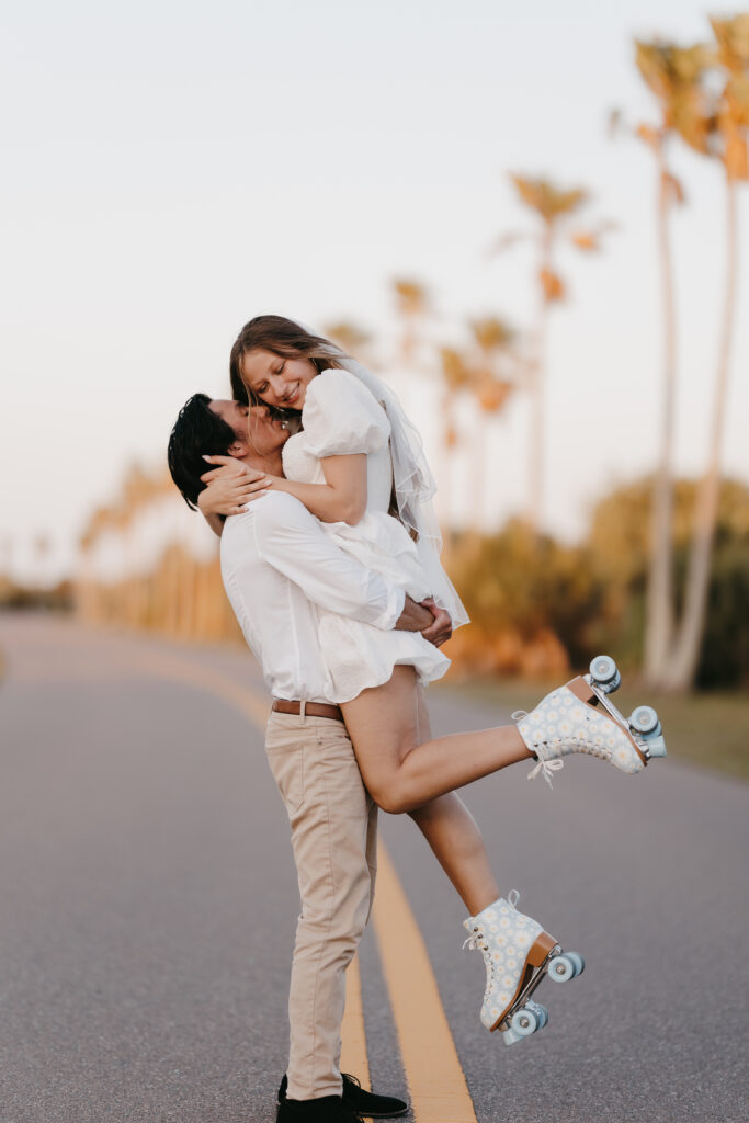 roller skate bridal photoshoot