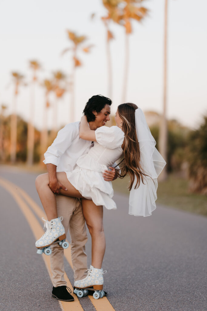 roller skate bridal photoshoot