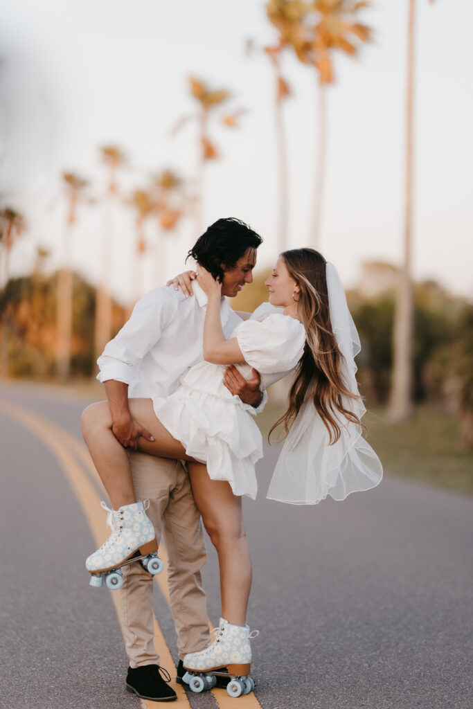 roller skate bridal photoshoot