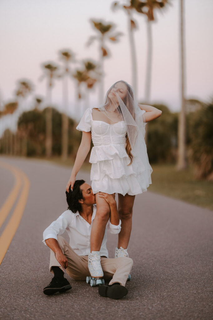 roller skate bridal photoshoot