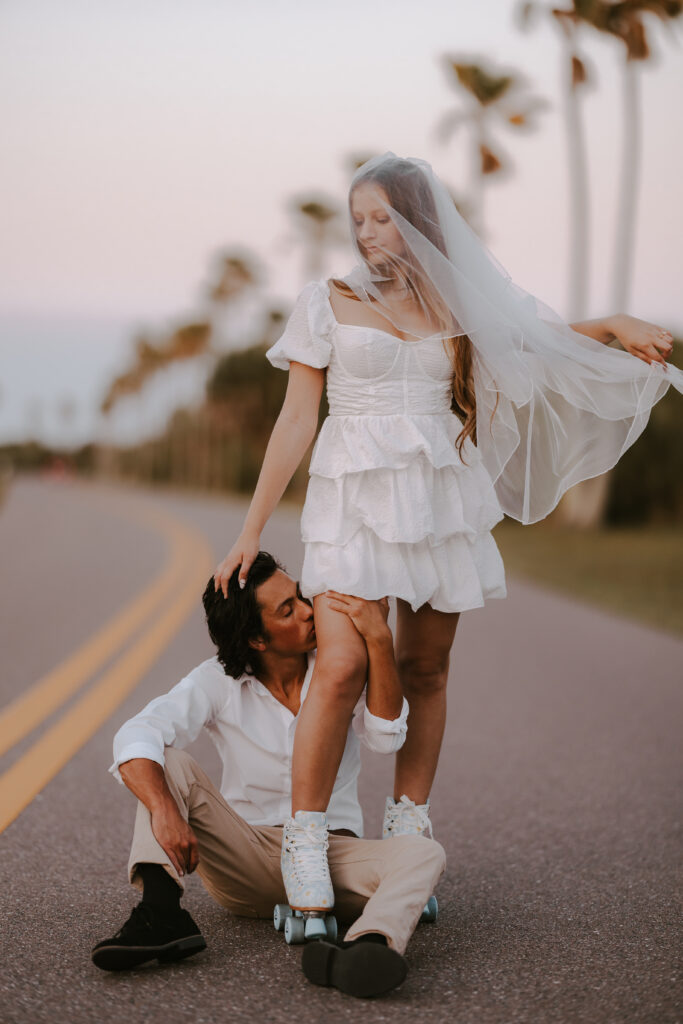 roller skate bridal photoshoot