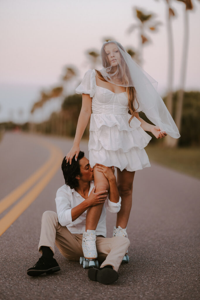 roller skate bridal photoshoot