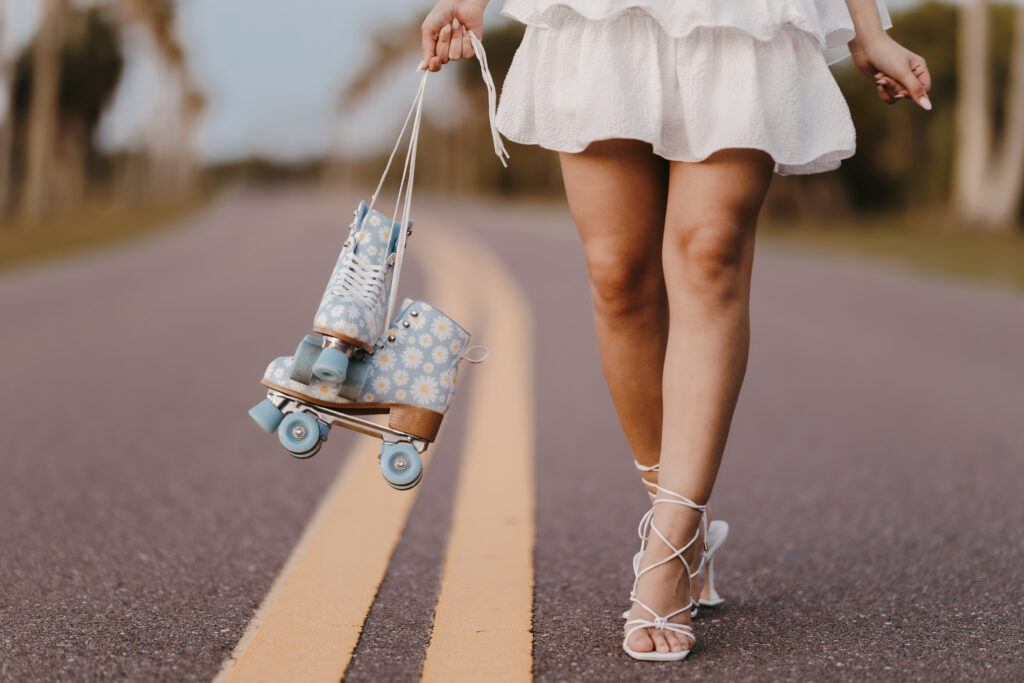 roller skate bridal photoshoot